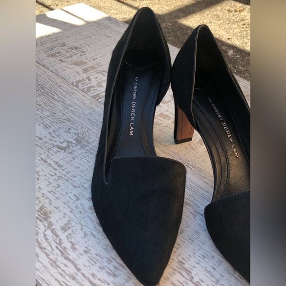 10 Crosby Dereck Lam Black Real Fur High Heels. d’Orsay Pumps, Size 7 1/2 NWOT - Picture 7 of 16